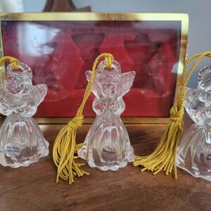 3 Vintage Germany Gorham Glass Angel Ornaments Gold Tassels in Box